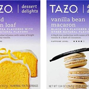 Tazo Dessert Inspired Flavored Tea 2 Flavor Variety Bundle, (1) each: Glazed Lemon Loaf and Vanilla Bean Macaron (15 Count)