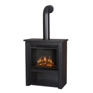 real flame black hollis electric fireplace - freestanding with remote control - 6 flame colors & 5 brightness levels, black