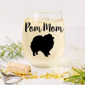 Pom Mom - Pomeranian Dog Lover, Owner Gift - Premium 21oz Stemless Wine Glass