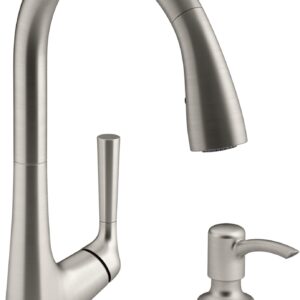 Kohler R77748-SD-VS Malleco Touchless Pull Down Kitchen Sink Faucet with Soap/Lotion Dispenser, Vibrant Stainless