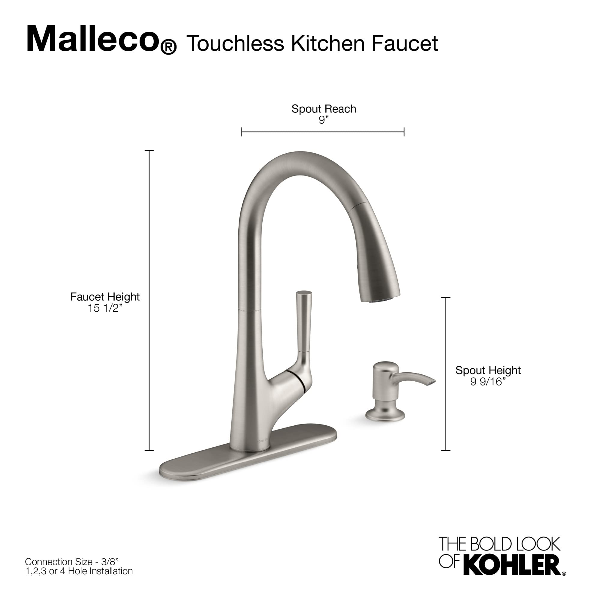 Kohler R77748-SD-VS Malleco Touchless Pull Down Kitchen Sink Faucet with Soap/Lotion Dispenser, Vibrant Stainless