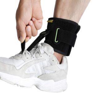 tenbon ankle support drop foot brace orthosis - comfort cushioned adjustable wrap compression for improved walking gait, prevents cramps ankle sprains (black)