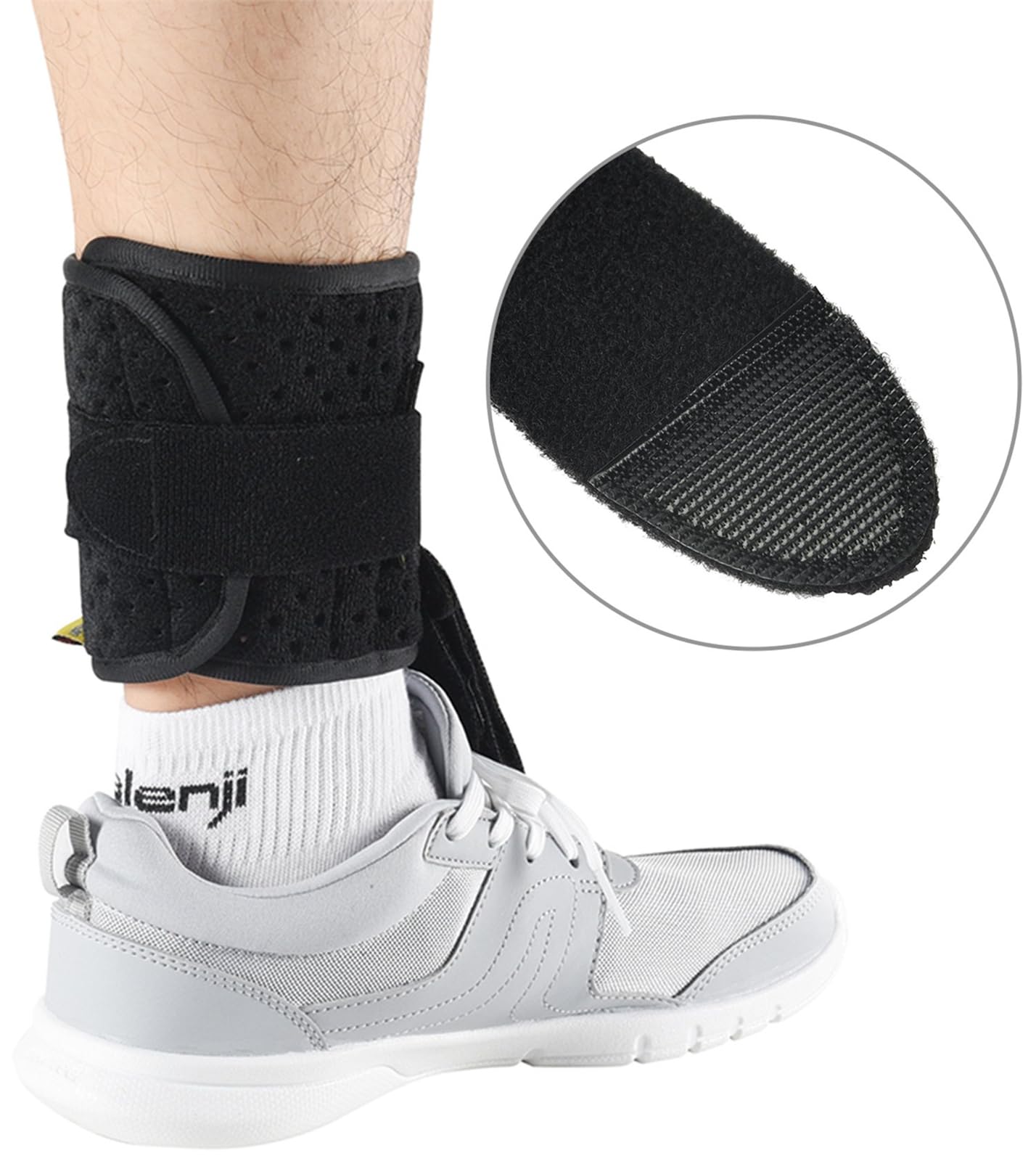 Tenbon Ankle Support Drop Foot Brace Orthosis - Comfort Cushioned Adjustable Wrap Compression For Improved Walking Gait, Prevents Cramps Ankle Sprains (Black)