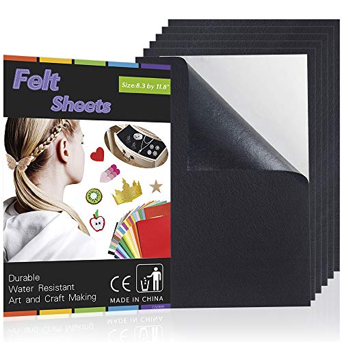 Caydo 6 PCS Craft Black Adhesive Back Felt Sheets 1.6 mm Thick Fabric Sticky Back Sheets, 8.3 by 11.8" (A4 Size), Ideal for Art and Craft Making