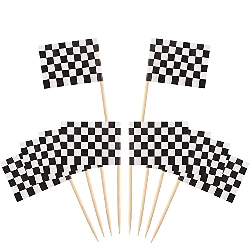 Pangda 100 Pack Checkered Racing Flag Toothpicks Cupcake Picks Toothpick Flag Dinner Flags Race Car Cake Toppers Decorations Party Supplies