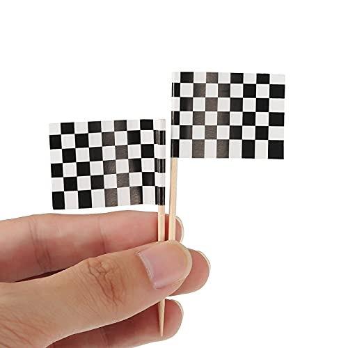 Pangda 100 Pack Checkered Racing Flag Toothpicks Cupcake Picks Toothpick Flag Dinner Flags Race Car Cake Toppers Decorations Party Supplies