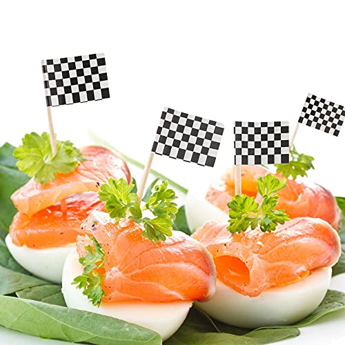 Pangda 100 Pack Checkered Racing Flag Toothpicks Cupcake Picks Toothpick Flag Dinner Flags Race Car Cake Toppers Decorations Party Supplies