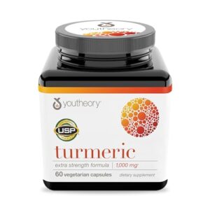 youtheory turmeric curcumin supplement with black pepper bioperine, powerful antioxidant properties for joint & healthy inflammation support, 60 capsules