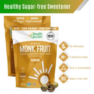 Health Garden Monk Fruit Sweetener, Classic - Non GMO - Gluten Free - Sugar Substitute - Kosher - Keto Friendly (3 lbs)