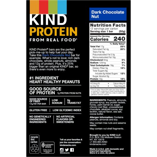 KIND Protein Bars, Double Dark Chocolate Nut, Gluten Free, 12g Protein,1.76oz, 12 count