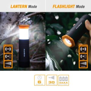 EverBrite 2-in-1 Mini Lanterns and Flashlights with 3 Modes, 2 Pack Portable Outdoor LED Zoomable Torches, AAA Batteries Included - for Hurricane Supplie Camping, Hiking, Night Walking, Emergency