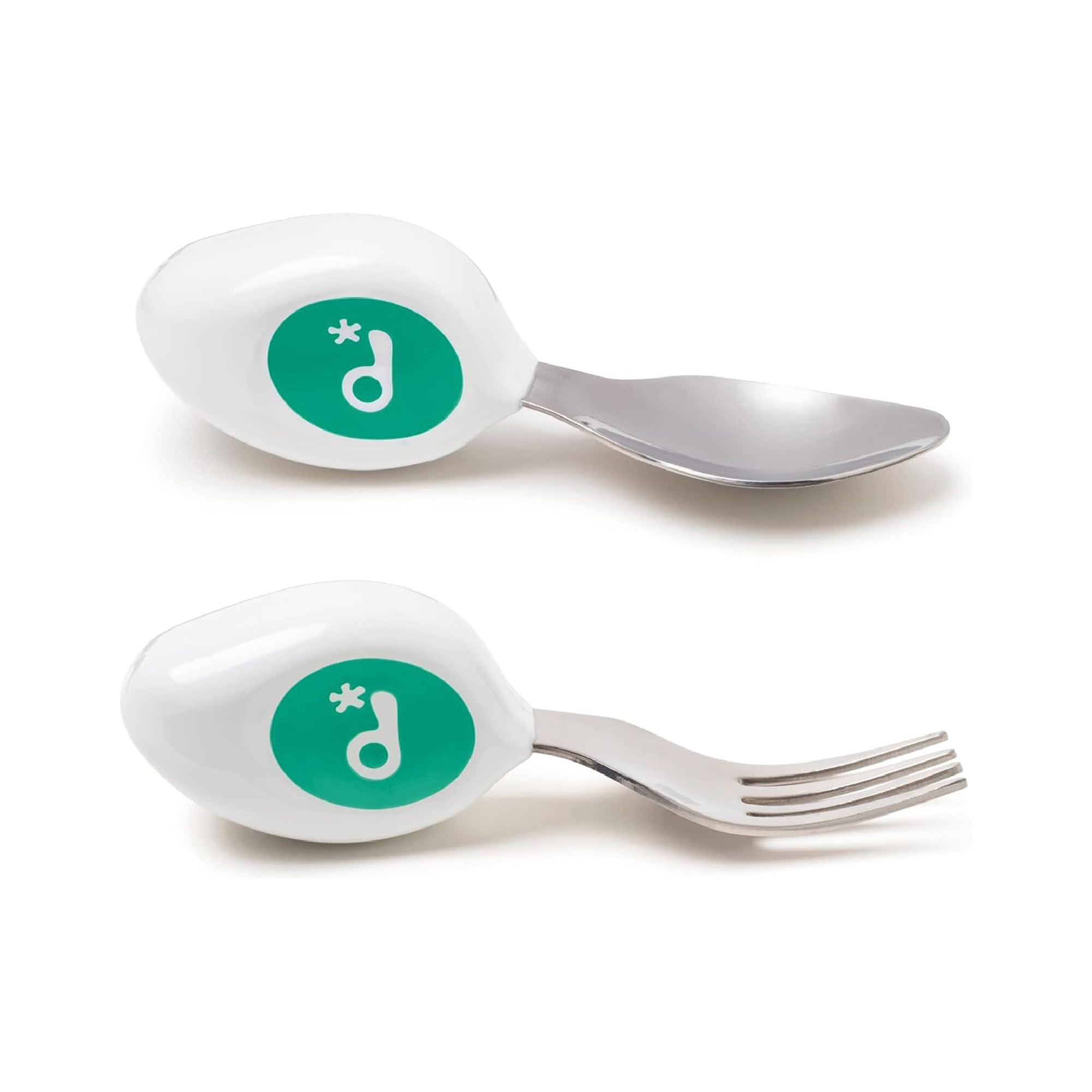 doddl Toddler Utensils, Ergonomic Fork and Spoon Set for Self Feeding, Stainless Steel Silverware for 1-3 Year Olds, BPA Free, Dishwasher Safe (Aqua)