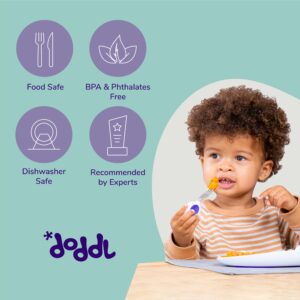 doddl Toddler Utensils, Ergonomic Fork and Spoon Set for Self Feeding, Stainless Steel Silverware for 1-3 Year Olds, BPA Free, Dishwasher Safe (Aqua)