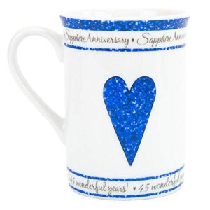 Beautifully Designed 45th Sapphire Wedding Anniversary Set of Ceramic Mugs with Hearts | Dishwasher and Microwave Safe with Decorative Keepsake Box