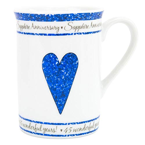 Beautifully Designed 45th Sapphire Wedding Anniversary Set of Ceramic Mugs with Hearts | Dishwasher and Microwave Safe with Decorative Keepsake Box
