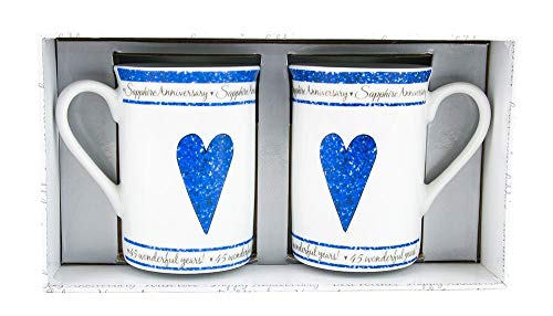 Beautifully Designed 45th Sapphire Wedding Anniversary Set of Ceramic Mugs with Hearts | Dishwasher and Microwave Safe with Decorative Keepsake Box