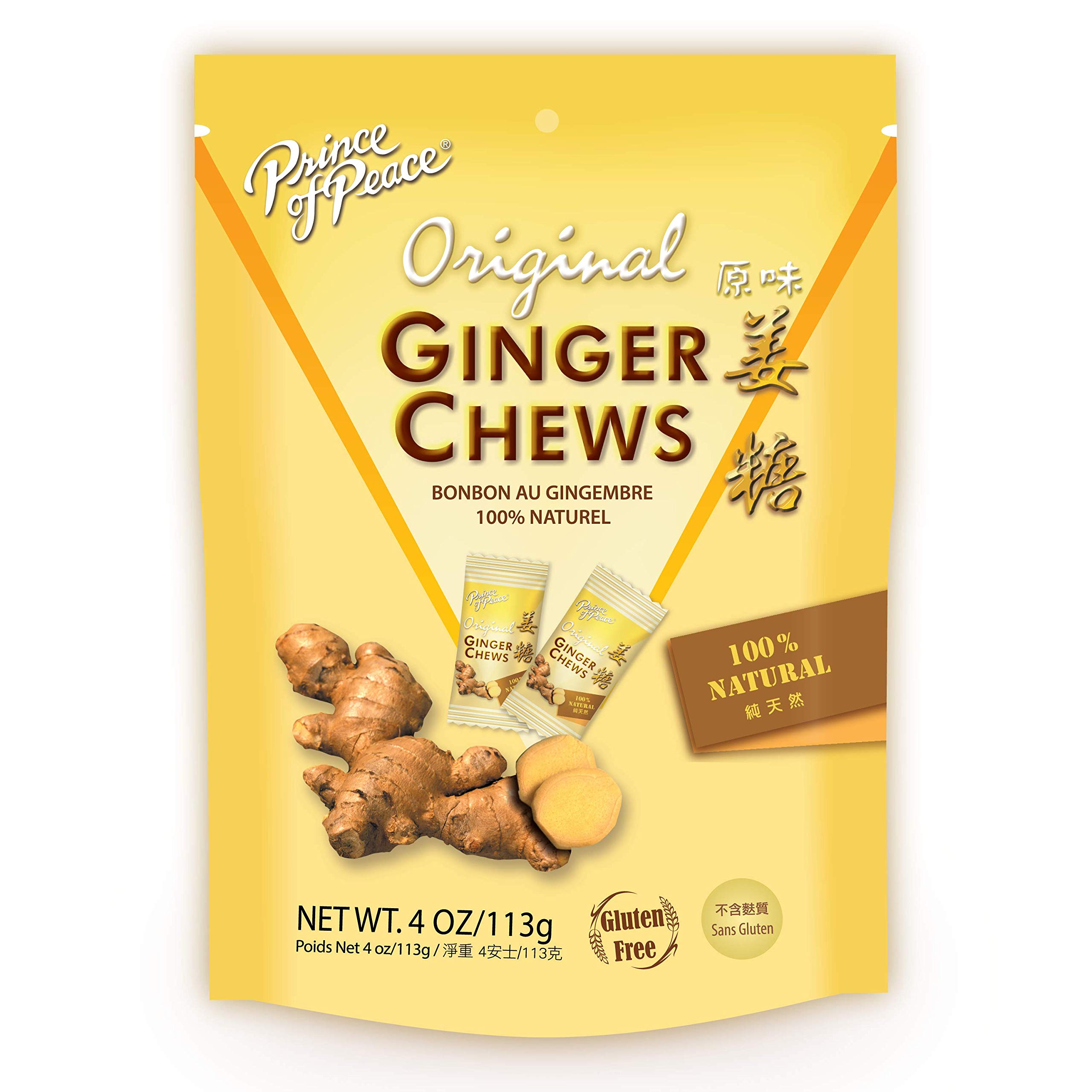 Prince of Peace Original Ginger Chews, 4 oz. – Candied Ginger – Natural Candy Pack – 2 Pack