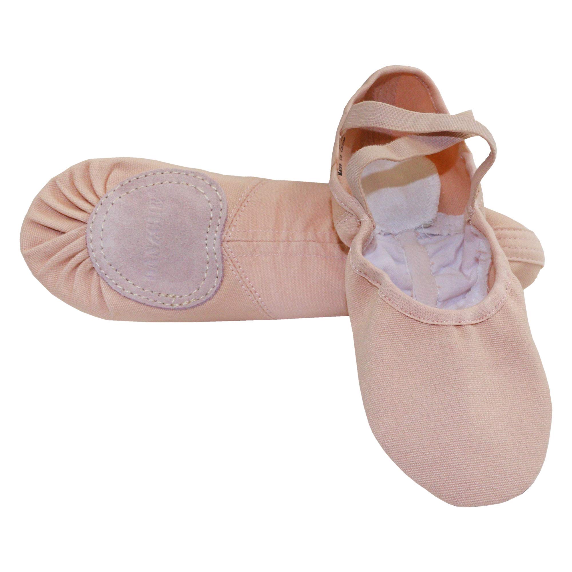 Danzcue Adult Stretch Canvas Split Sole Ballet Slipper, Pink, 4 M