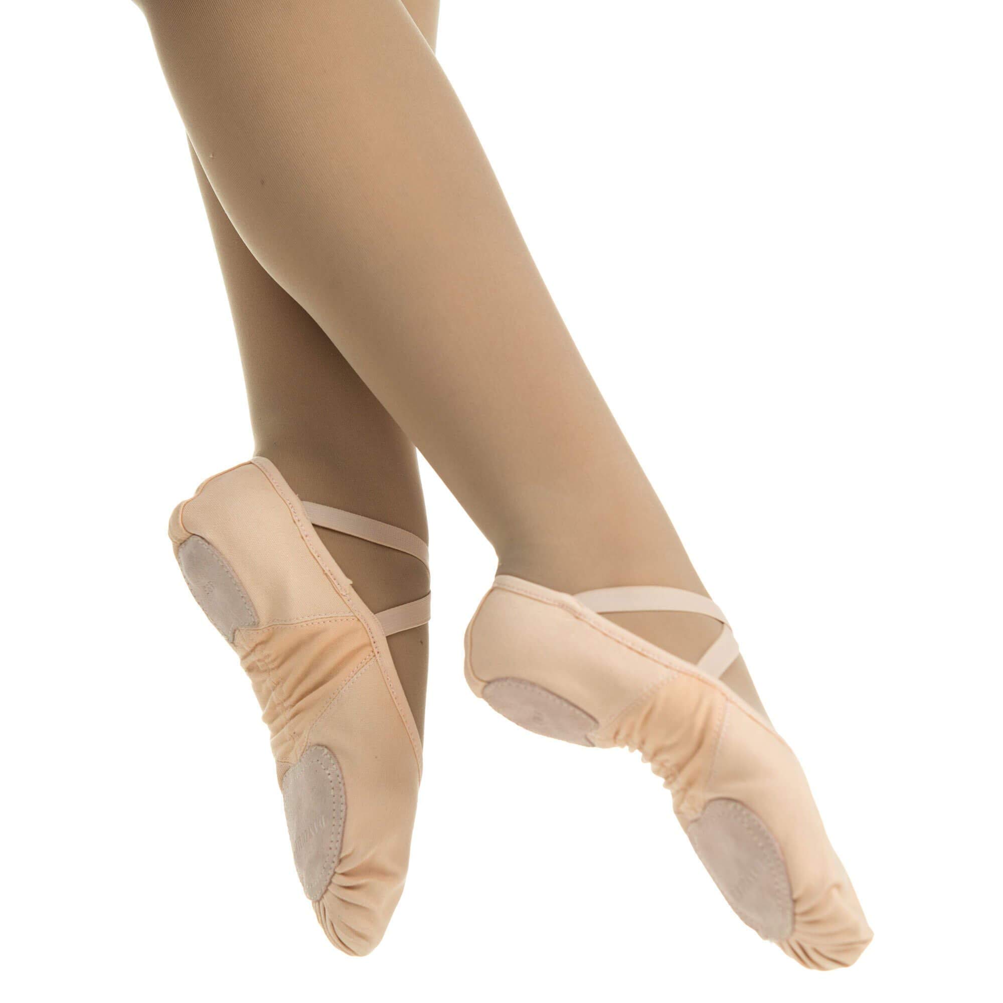 Danzcue Adult Stretch Canvas Split Sole Ballet Slipper, Pink, 4 M