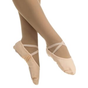 Danzcue Adult Stretch Canvas Split Sole Ballet Slipper, Pink, 4 M