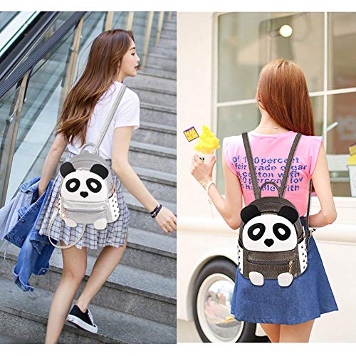 BAG WIZARD Fashion Cute PU Rivet Mini Casual Style Panda Backpack for Girls