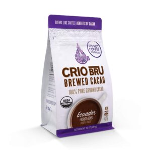 crio bru ecuador french roast 10oz bag | organic healthy brewed cacao drink | great substitute to herbal tea and coffee | 99% caffeine free gluten free low calorie honest energy
