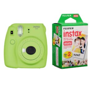 fujifilm instax mini 9 camera, lime green - with fujifilm instax mini instant daylight film twin pack, 20 exposures