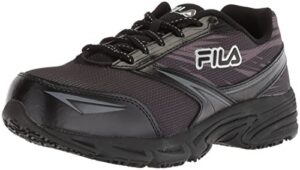 fila women's memory reckoning 8 slip resistant steel toe running shoe shoe, black/pewter/metallic silver, 8 b us