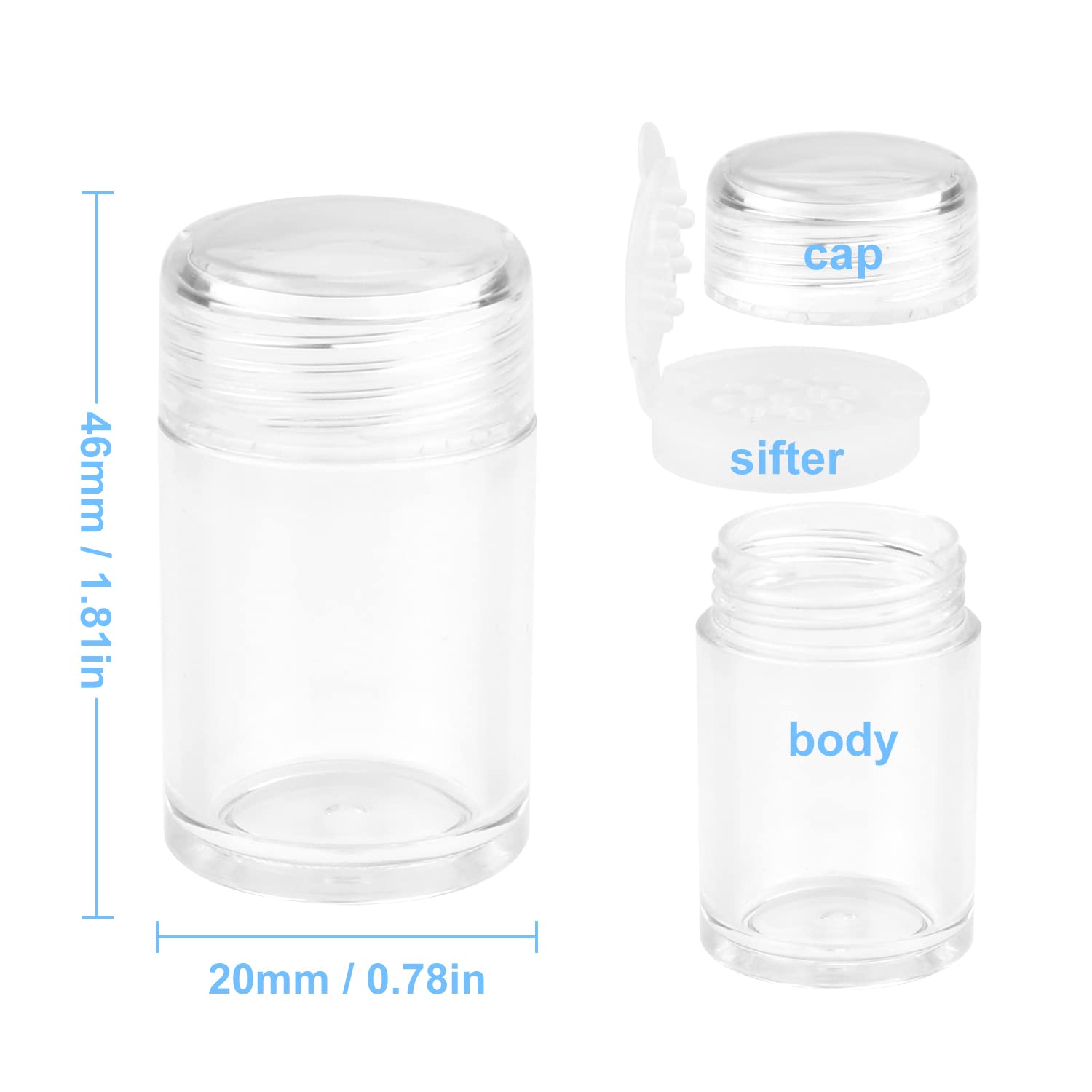 6 Packs Clear Plastic Loose Powder Jar 10 ml Empty Face Powder Case Eyeshow Powder Box Makeup Concealer Powder Sifter Container Cosmetic Powder Sample Pots Bottles