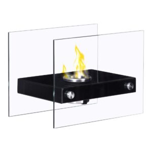 tangkula tabletop fireplace portable stainless steel indoor outdoor ventless bio ethanol fireplace firepit (black)