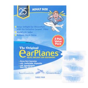 New Super Soft Adult EarPlanes® Ear Plugs Airplane Travel Ear Protection 3 Pair