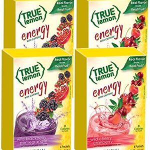 True Lemon (Energy Drinks) Wild Cherry Cranberry & Wild Blackberry Pomegranate 2 boxes EACH flavor (4 boxes total), 24ct instant powdered drink mix packets total, by True Citrus, 2.7 Gram (Pack of 24)