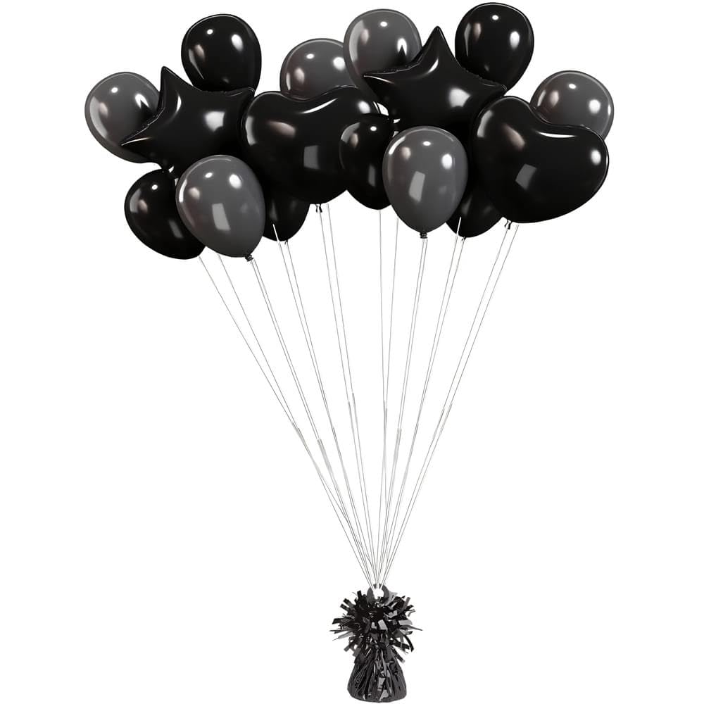 Small Foil Balloon Weights - 6 oz. (Pack of 12) - Premium Heavy Duty Anchors for Balloons & Easy to Display Table Centerpieces - Ideal Party Decorations for Themed Party, Baby Shower & More, Black