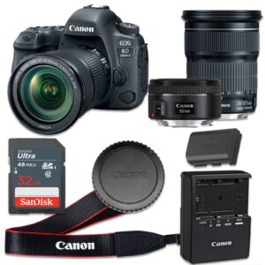 canon eos 6d mark ii 26.2 mp cmos digital slr camera with 3.0-inch lcd with ef 24-105mm f/3.5-5.6 is stm lens and ef 50mm f/1.8 stm lens - wi-fi enabled (renewed)