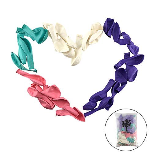 K KUMEED 100PCS White Purple Pink Blue Assorted Latex Balloons for Mermaid Wedding Baby Shower Birthday Party Decorations, 2 Rolls of Ribbon