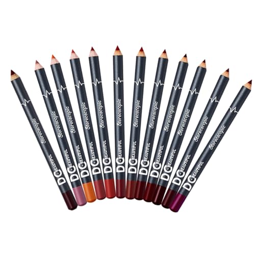 DC-BEAUTIFUL 12Pcs Lot Set 12 Colors Lip Liner Pencil Waterproof Non-marking Matt Velvet Lipstick Pen, Professional Long Lasting Lipliner Set with Sharpener