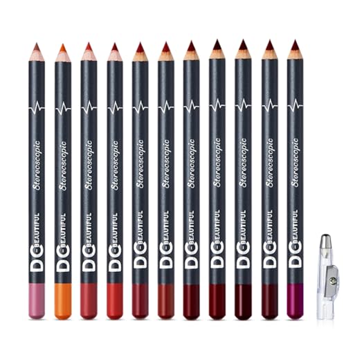 DC-BEAUTIFUL 12Pcs Lot Set 12 Colors Lip Liner Pencil Waterproof Non-marking Matt Velvet Lipstick Pen, Professional Long Lasting Lipliner Set with Sharpener