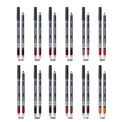 DC-BEAUTIFUL 12Pcs Lot Set 12 Colors Lip Liner Pencil Waterproof Non-marking Matt Velvet Lipstick Pen, Professional Long Lasting Lipliner Set with Sharpener