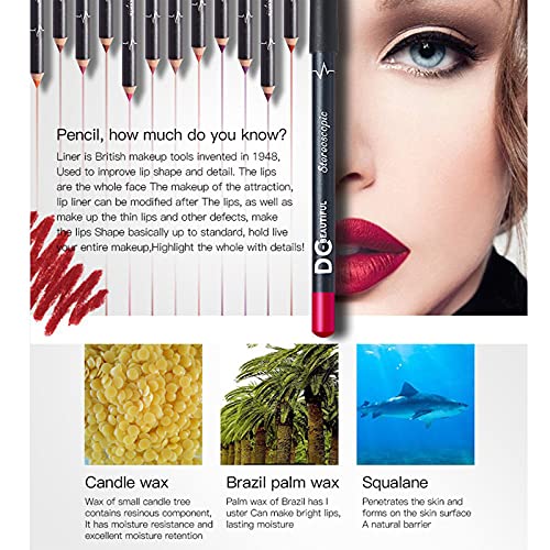 DC-BEAUTIFUL 12Pcs Lot Set 12 Colors Lip Liner Pencil Waterproof Non-marking Matt Velvet Lipstick Pen, Professional Long Lasting Lipliner Set with Sharpener