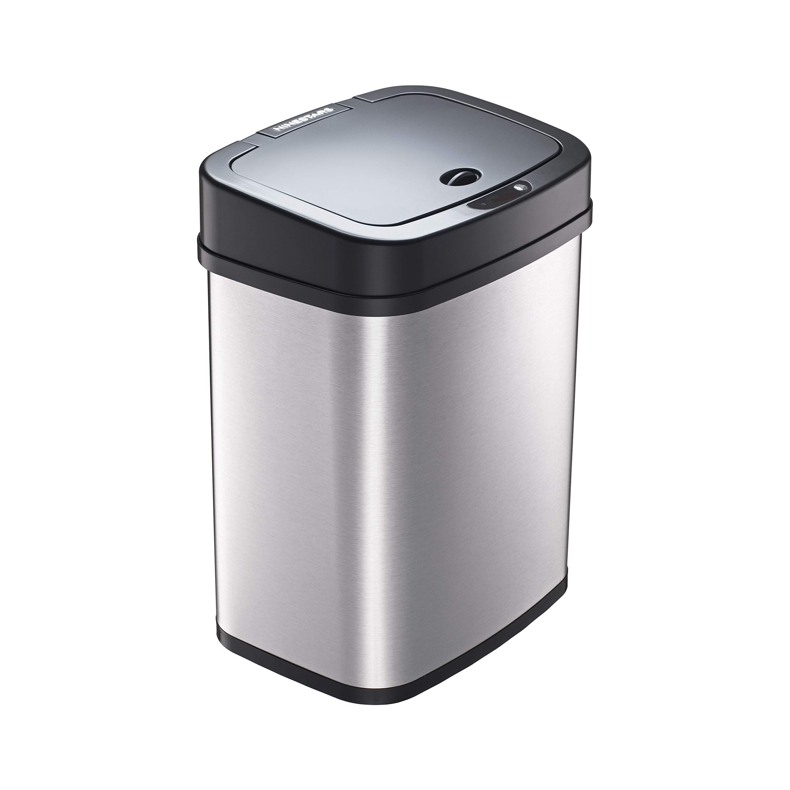 NINESTARS DZT-12-5 Bedroom or Bathroom Automatic Touchless Infrared Motion Sensor Trash Can, 3 Gal 12L, Stainless Steel Base (Rectangular, Black Lid)