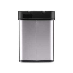 NINESTARS DZT-12-5 Bedroom or Bathroom Automatic Touchless Infrared Motion Sensor Trash Can, 3 Gal 12L, Stainless Steel Base (Rectangular, Black Lid)