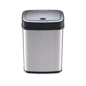 NINESTARS DZT-12-5 Bedroom or Bathroom Automatic Touchless Infrared Motion Sensor Trash Can, 3 Gal 12L, Stainless Steel Base (Rectangular, Black Lid)