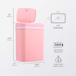 Ninestars DZT-12-5PK Bedroom or Bathroom Automatic Touchless Infrared Motion Sensor Trash Can, ABS Plastic (Rectangular, Pink) Trashcan, 3 Gal 1 Count (Pack of 1)