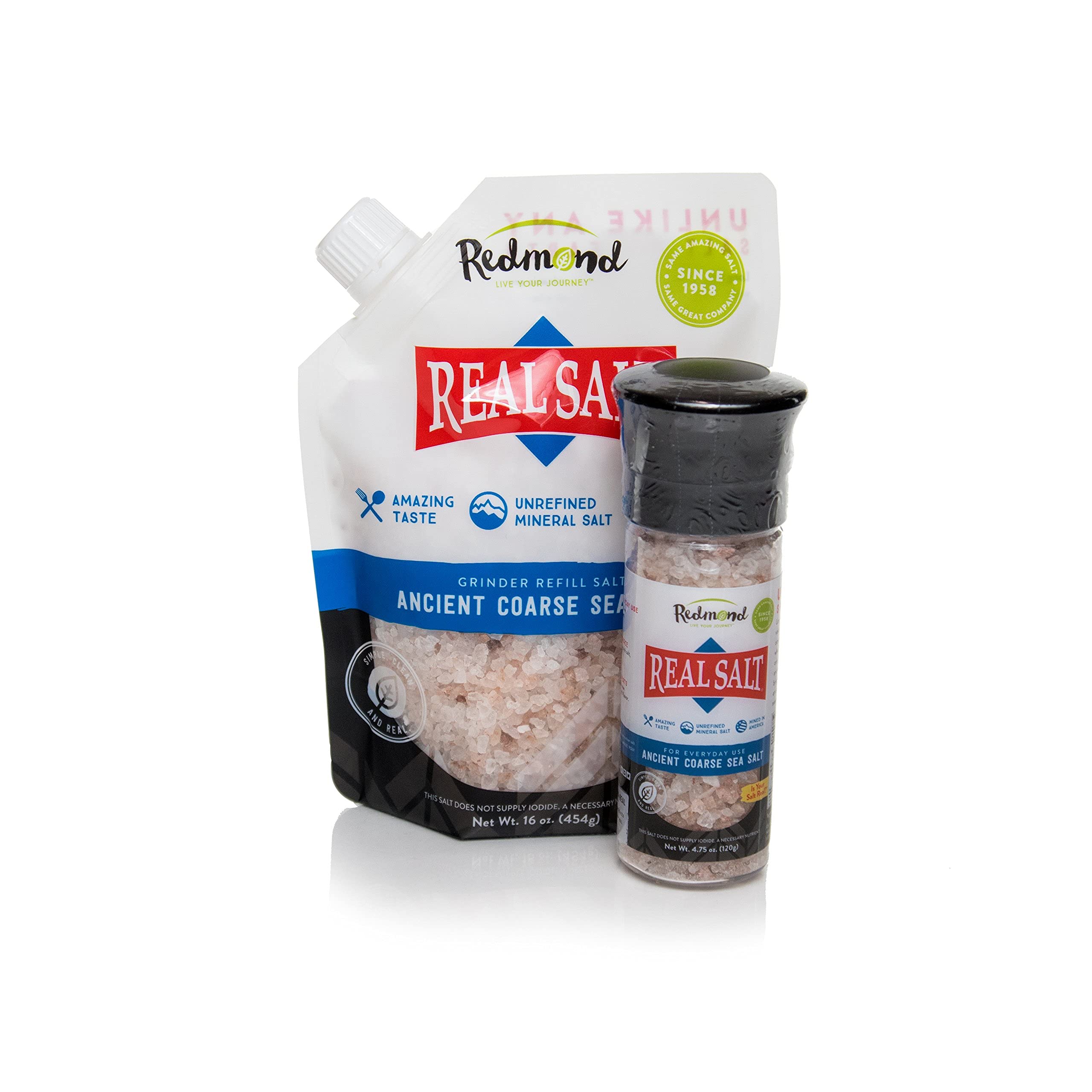 Redmond Real Sea Salt - Natural Unrefined Gluten Free, Coarse Salt with Coarse Grinder (Original Bundle)