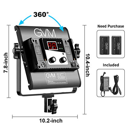 GVM Led Bi-Color Video Lights with APP Function, Variable CCT 2300K-6800K and 10%-100% Brightness with Digital Display for Video Studio Shooting, CRI97+ TLCI97 Led Light Panel +Barndoor