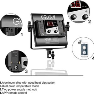 GVM Led Bi-Color Video Lights with APP Function, Variable CCT 2300K-6800K and 10%-100% Brightness with Digital Display for Video Studio Shooting, CRI97+ TLCI97 Led Light Panel +Barndoor