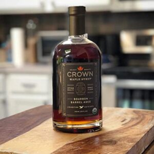 Crown Maple Bourbon Barrel Aged Organic Maple Syrup, 25 Fl Oz, Pancakes, Flavor Cocktails, Marinades and Sauces