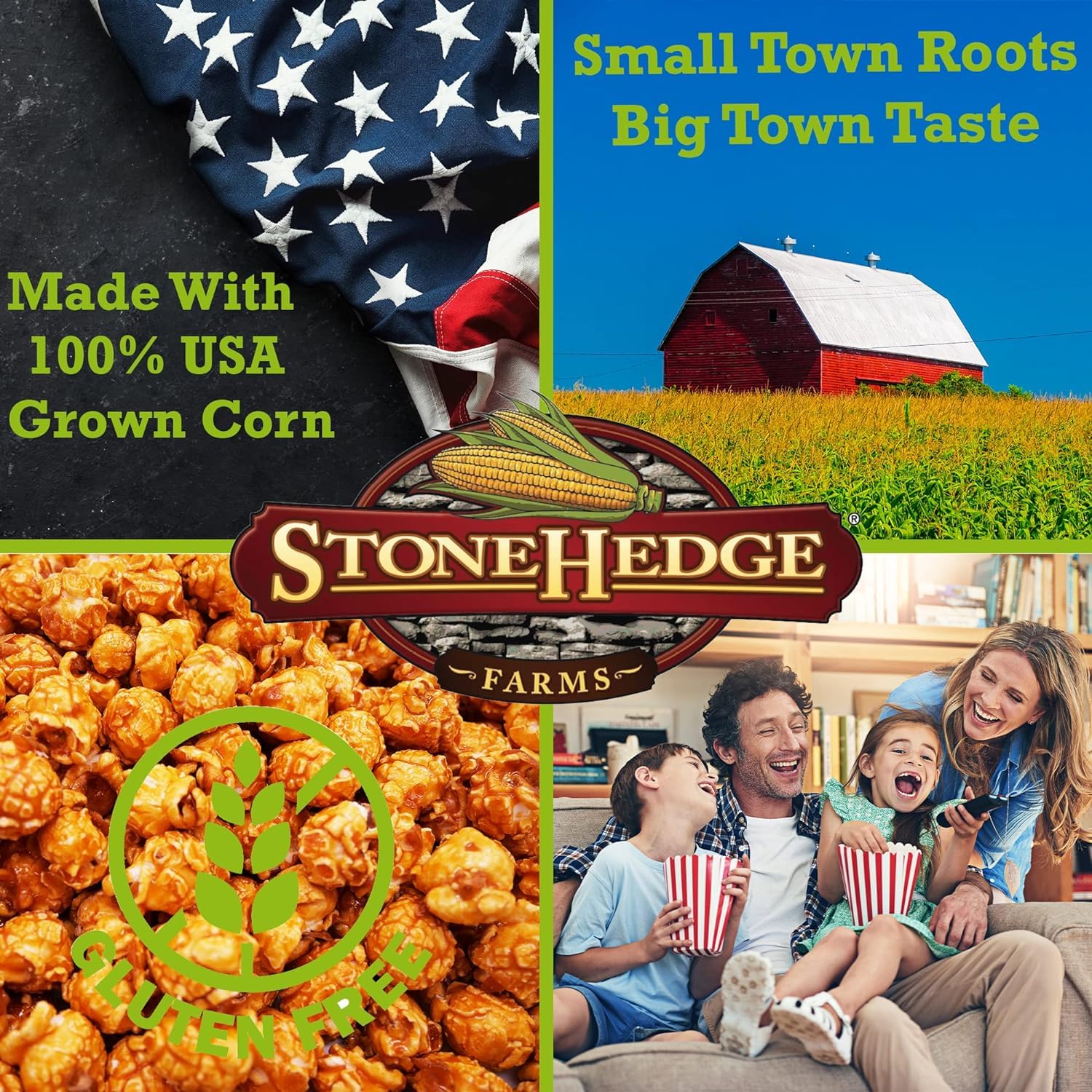 Stonehedge Farms Caramel Flavored Popcorn - 32 oz Large Tub - Bulk Gourmet Deliciously Old Fashioned Popped Sweet Snacks - Made in the USA