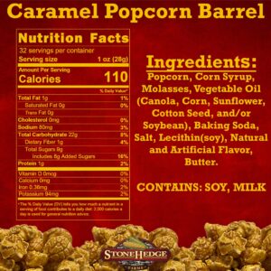 Stonehedge Farms Caramel Flavored Popcorn - 32 oz Large Tub - Bulk Gourmet Deliciously Old Fashioned Popped Sweet Snacks - Made in the USA
