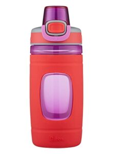 bubba flo kids water bottle with leak-proof lid, 16oz dishwasher safe water bottle for kids, impact and stain-resistant, coral